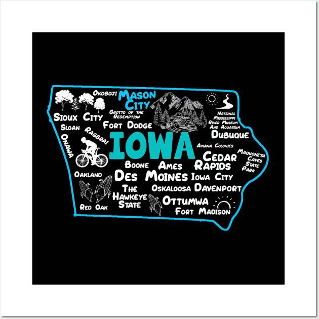 Mason City Iowa Map Des Moines Cedar Rapids, Sioux City, Boone, Ames, Davenport, Ottumwa, Fort Madison Wall Art by BoogieCreates